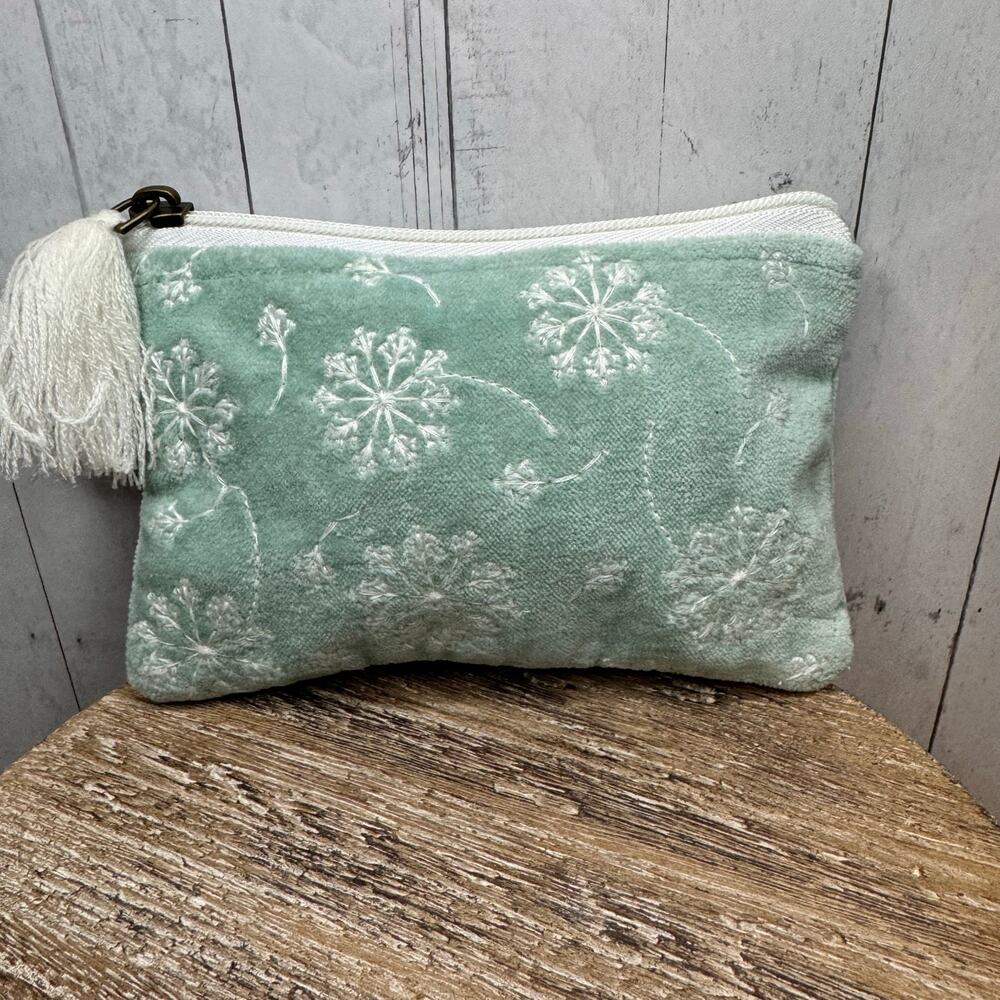 Light Blue Velvet Pouch Dandelion Spring Bag Makeup Bag Coin Pouch NEW FAST SHIP